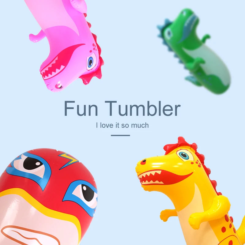 Collage of DinoPunch inflatable tumbler designs