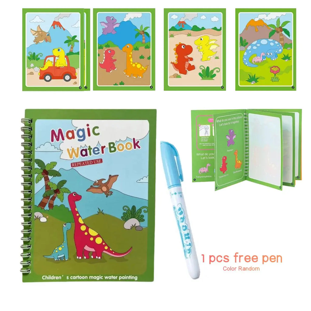 AquaReveal Jurassic design - spiral-bound water book with dinosaur pages and included water pen