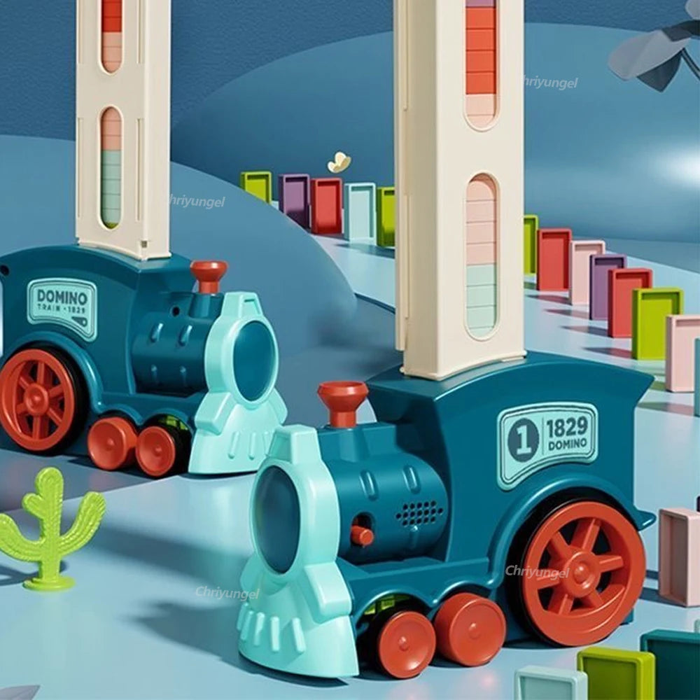 63-piece DominoExpress domino train set overview