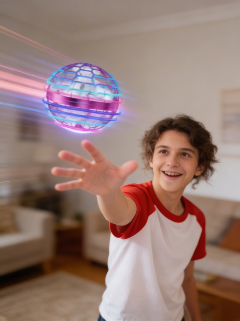 Close-up of the BoomerangBall hand-controlled hover ball