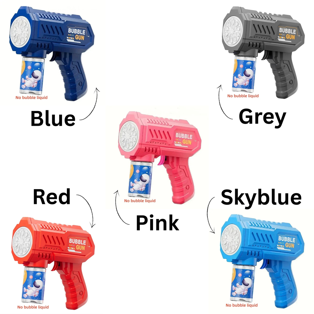 BubbleBlast electric bubble gun in all five colors: Blue, Grey, Red, Pink and Skyblue