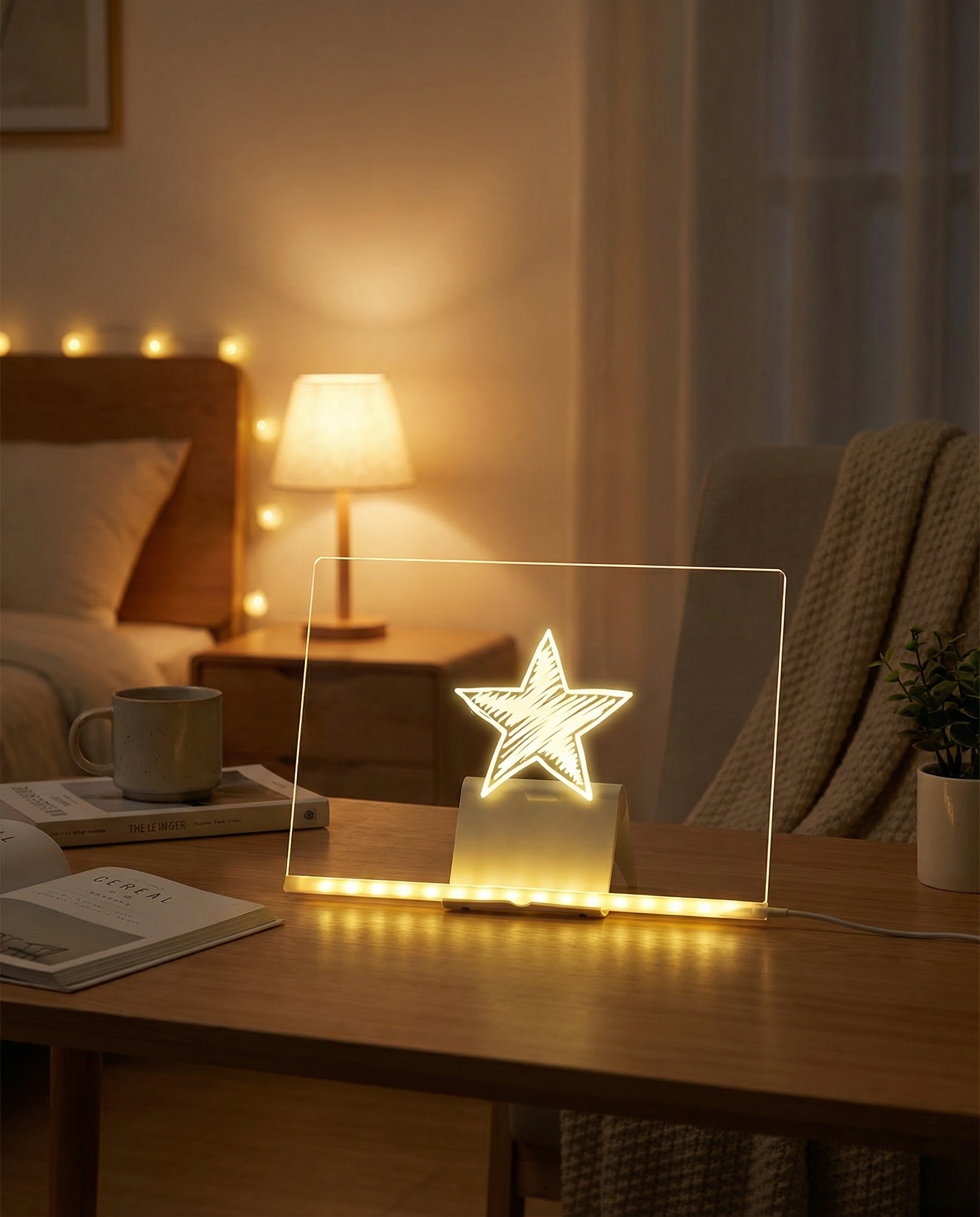 GlowBoard glowing softly with a star doodle as a bedroom night light