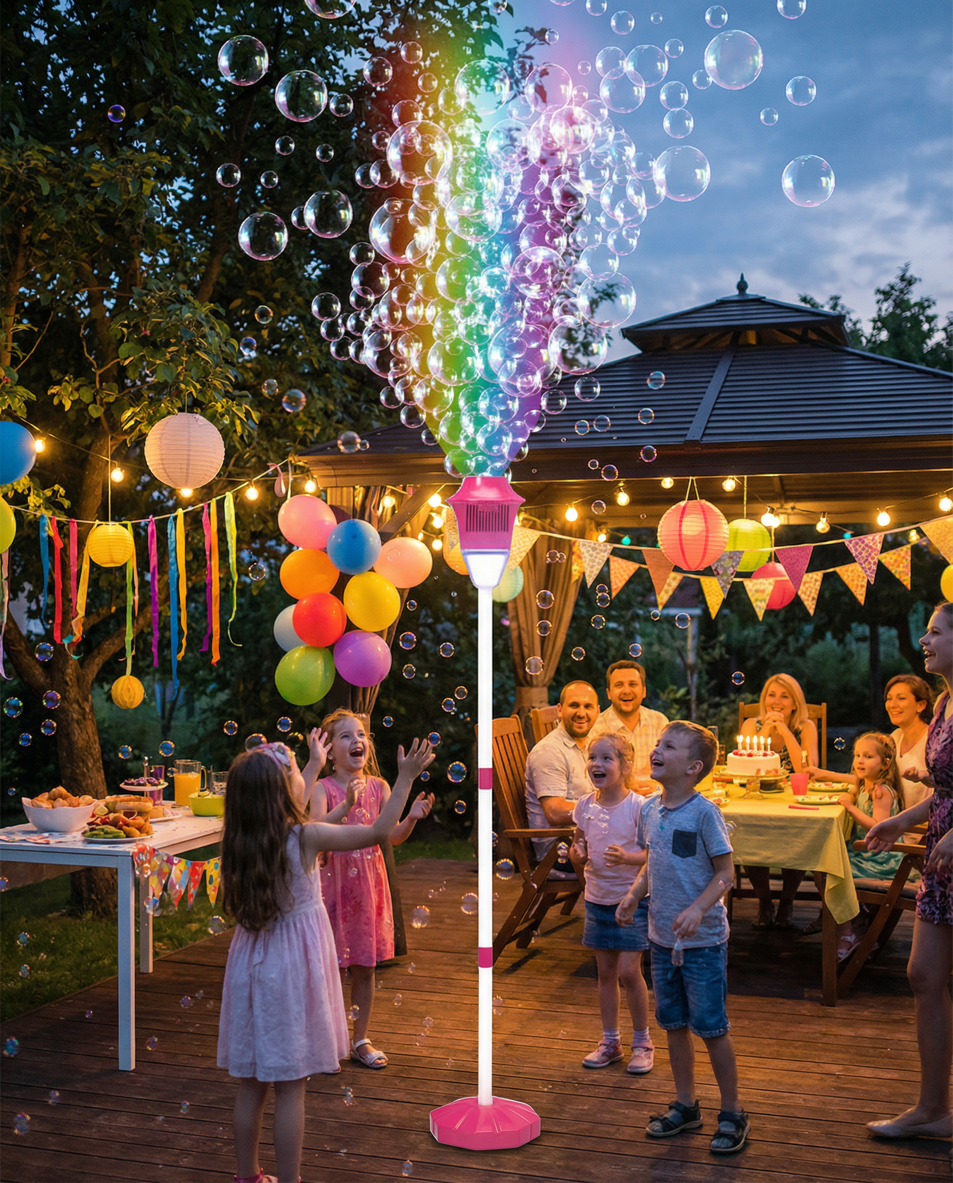 BubbleStorm™ Automatic Standing Bubble Machine with LED Lights for Kids