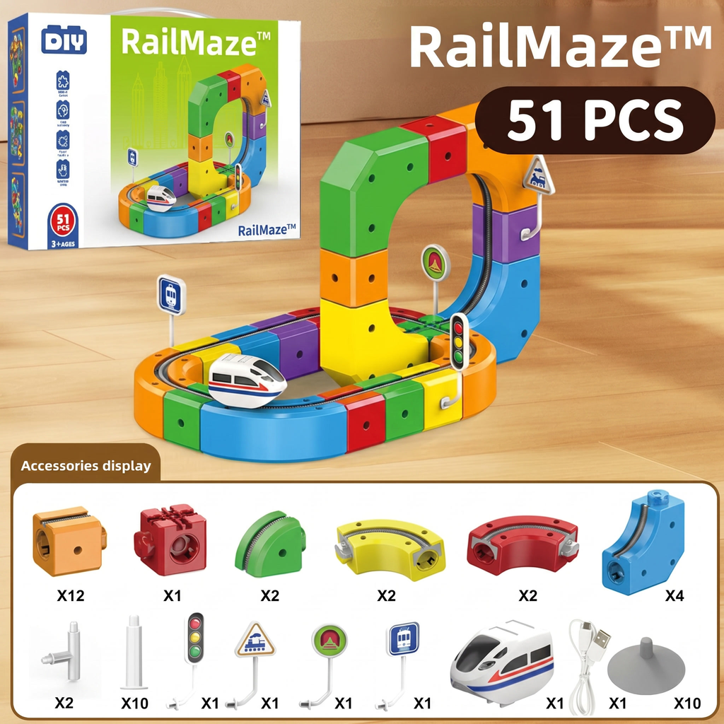 RailMaze magnetic track curve with the electric train approaching