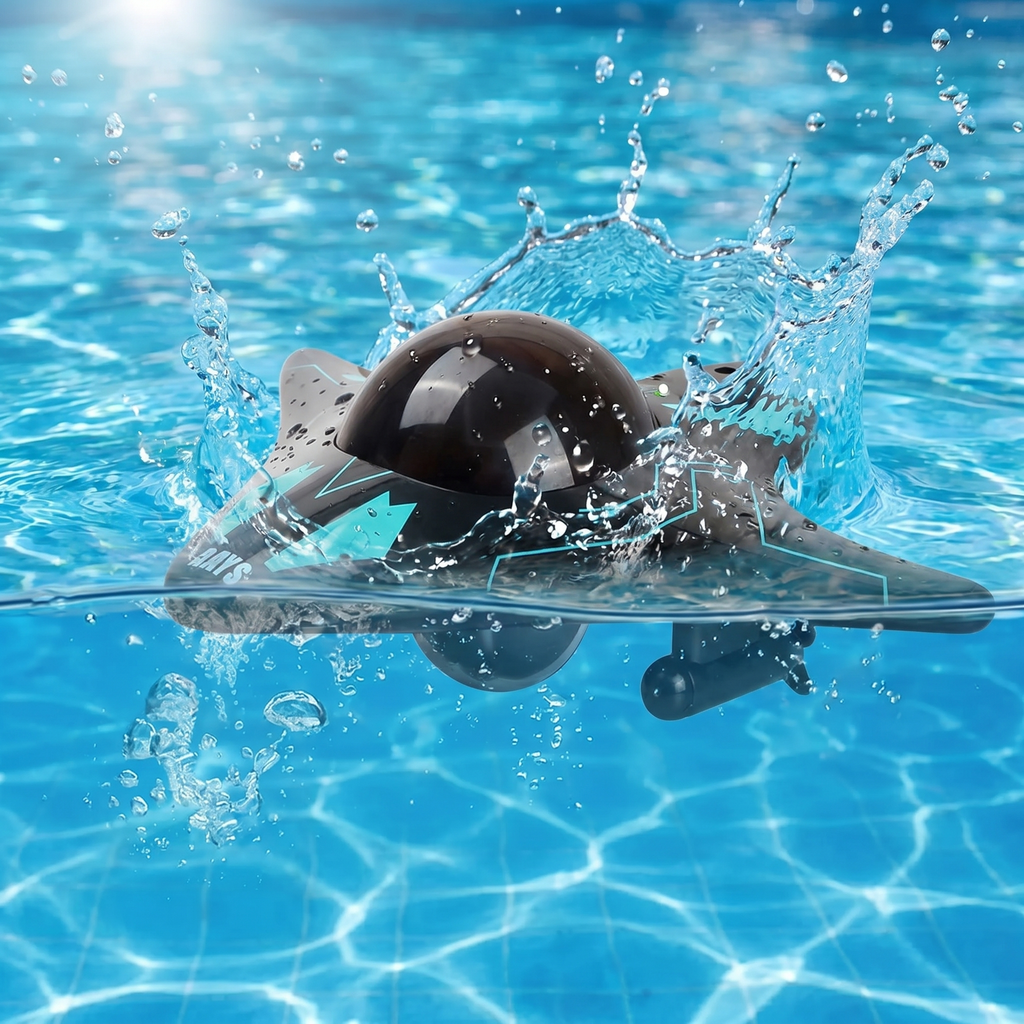 AquaSpy submarine splashing into blue pool water