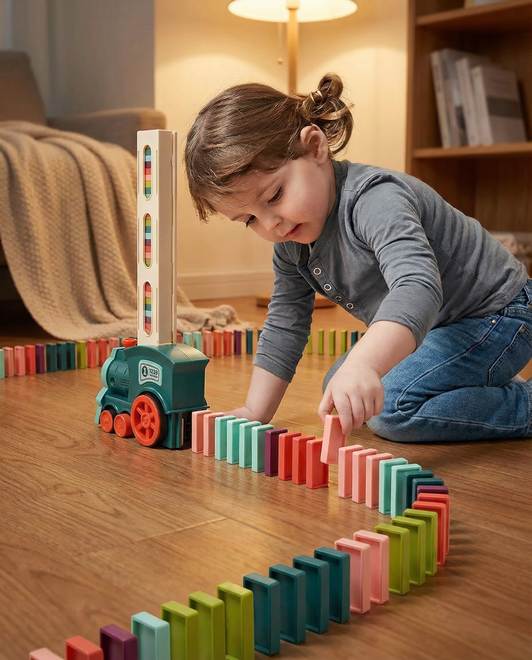 DominoExpress™ Automatic Domino Train Set — Self-Laying Domino Builder for Kids
